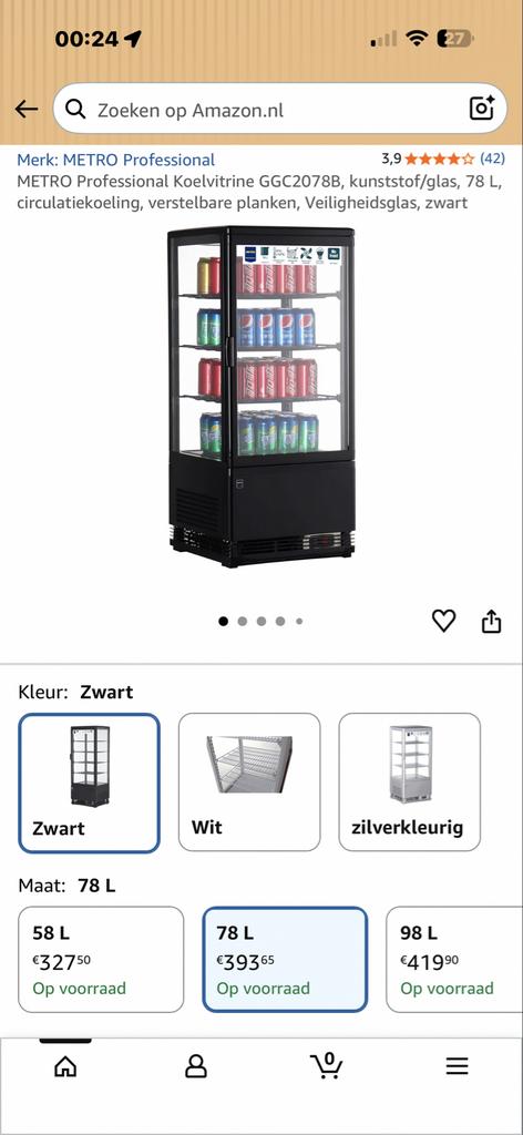 Zwarte koelkast met glazen deur, 100 tot 150 liter, Energieklasse A of zuiniger, 45 tot 60 cm, Ophalen