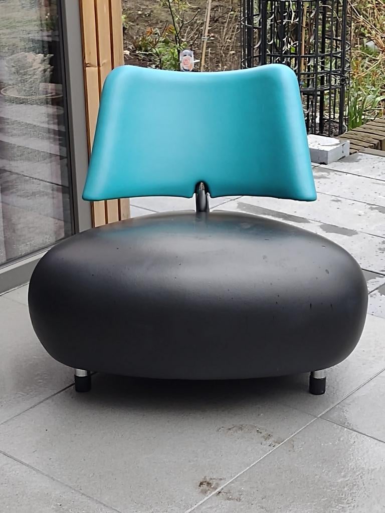 Pallone Outdoor design stoel - Zwart met turquoise accent, Huis en Inrichting, Stoelen, Ophalen, Kunststof, Modern Design, Zwart
