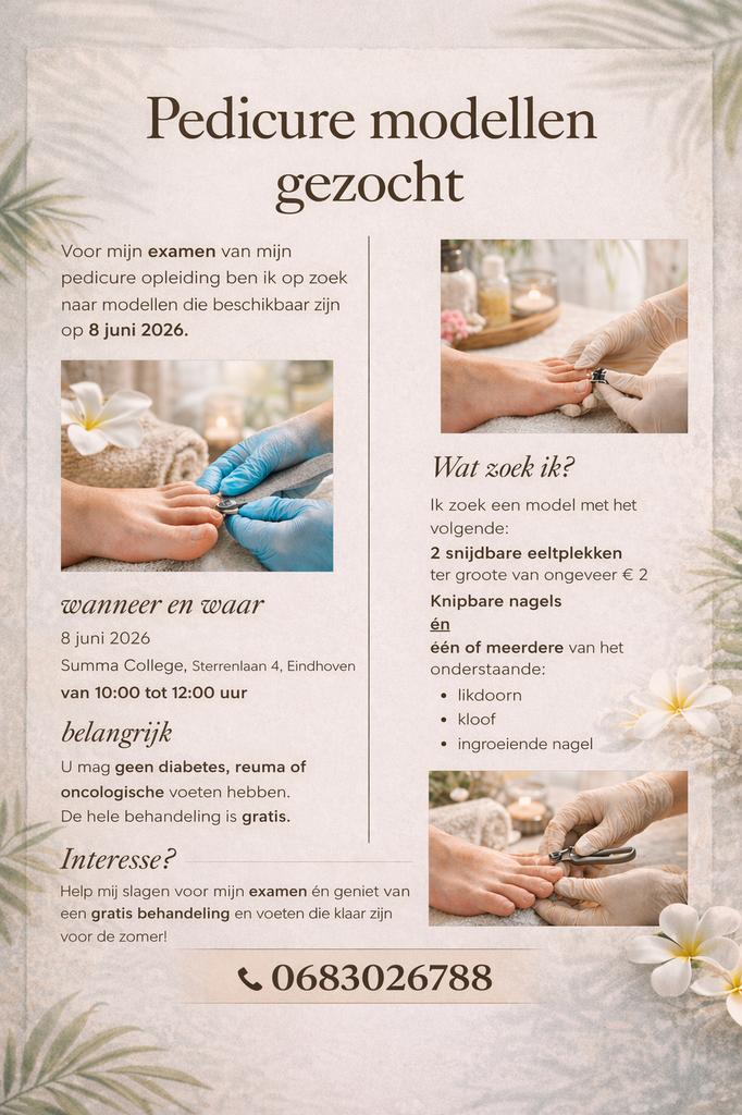Gezocht pedicure examen model, Ophalen
