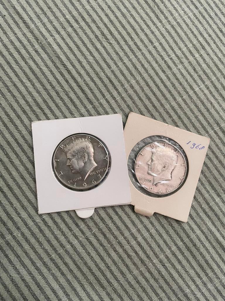 Zilveren Kennedy Half Dollar Munten - 1967 & 1968 Zilver, Postzegels en Munten, Munten | Amerika, Ophalen of Verzenden, Noord-Amerika