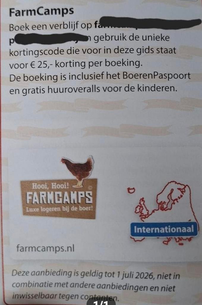 Farmcamps 25 euro korting, Tickets en Kaartjes, Kortingsbon