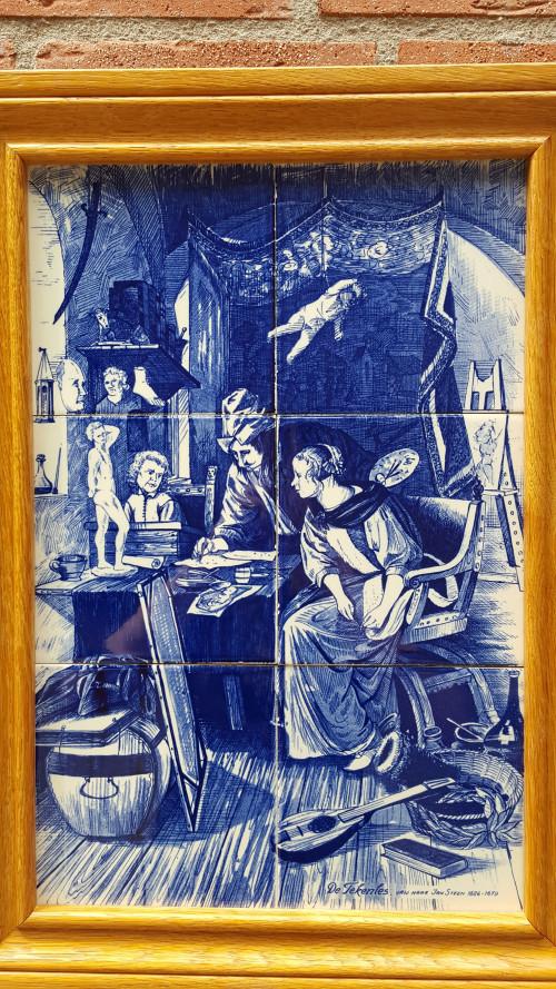 Tegeltableau met zes tegels de tekenles, Ophalen of Verzenden