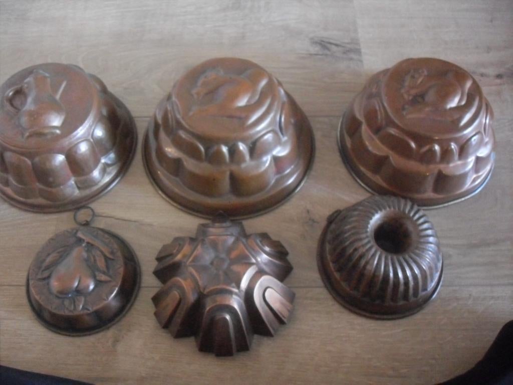 6 antieke puddingvormen koper, Ophalen of Verzenden