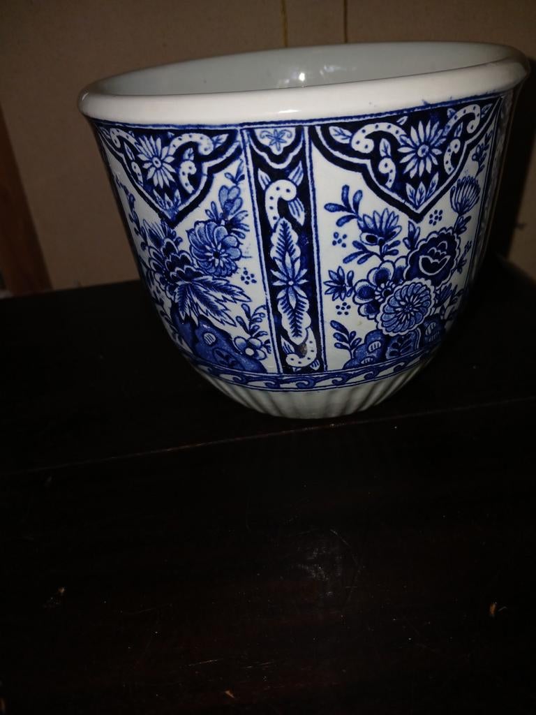 Antieke Boch Frères Delfts Blauw Bloempot, H12xD14, Ophalen of Verzenden