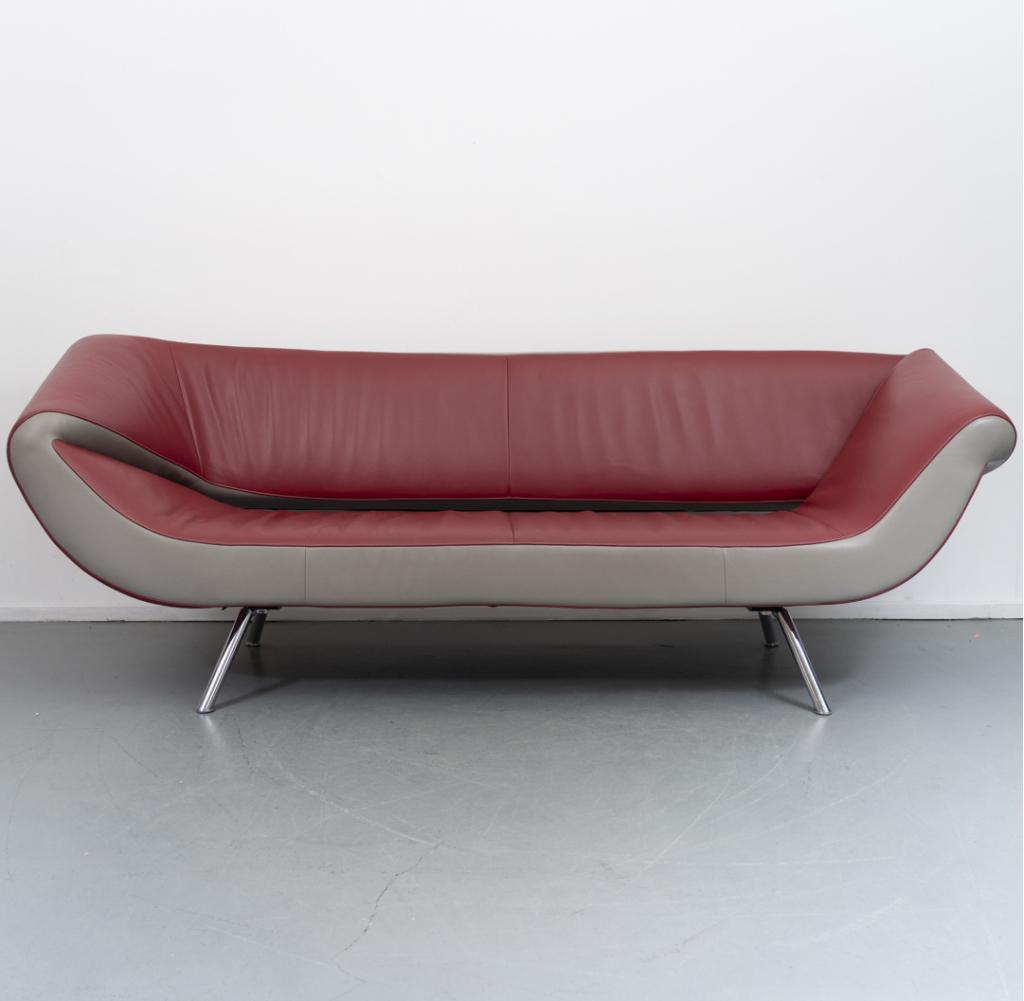 1x Leolux Arabella 3 Zits bank Rood/Grijs leder, Niet ingevuld, Niet ingevuld, Leer, Ophalen of Verzenden