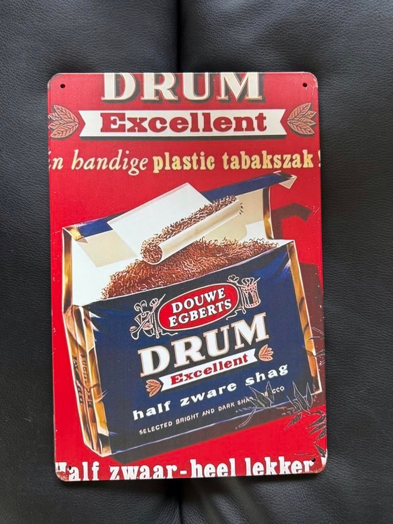 Drum Tabak Reclamebord - Half Zwaar Shag  borrd 30 bij 20, Ophalen of Verzenden, Gebruikt, Reclamebord