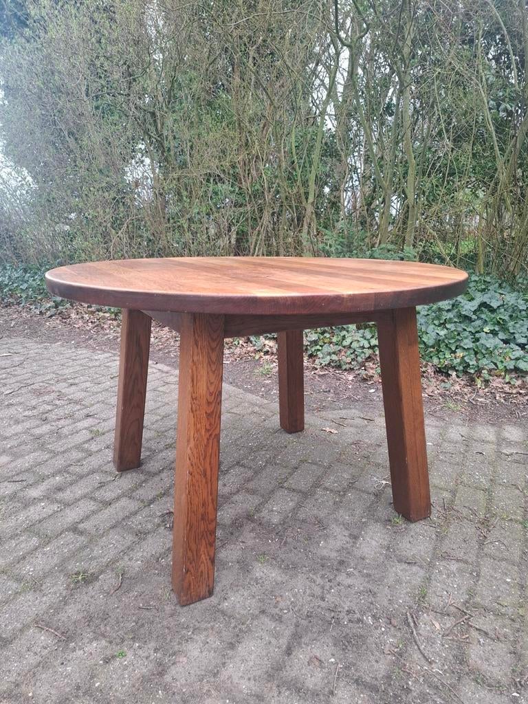Vintage brutalist eettafel jaren 70 japandi wabi-sabi, Ophalen of Verzenden, Rond, 100 tot 150 cm, 50 tot 100 cm