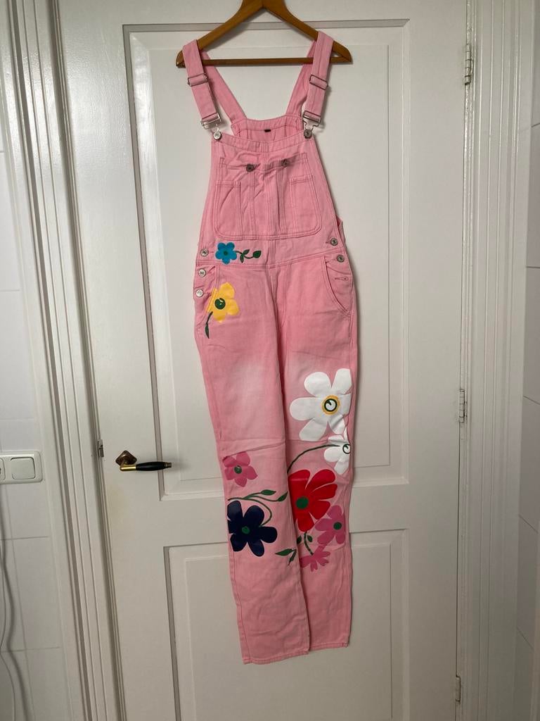 Roze Tuinbroek met bloemen, Ophalen of Verzenden, Nieuw, Maat 36 (S), Roze