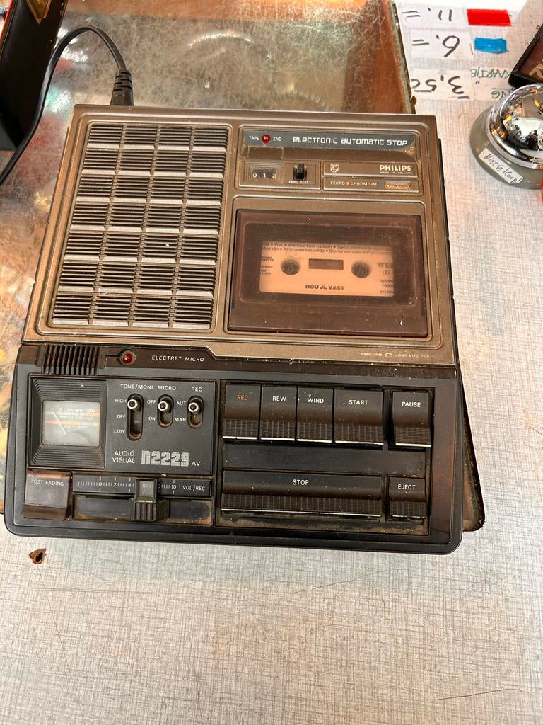 Vintage Philips N2229 Cassettedeck - Draagbaar, Ophalen of Verzenden, Enkel, Philips, Tape counter