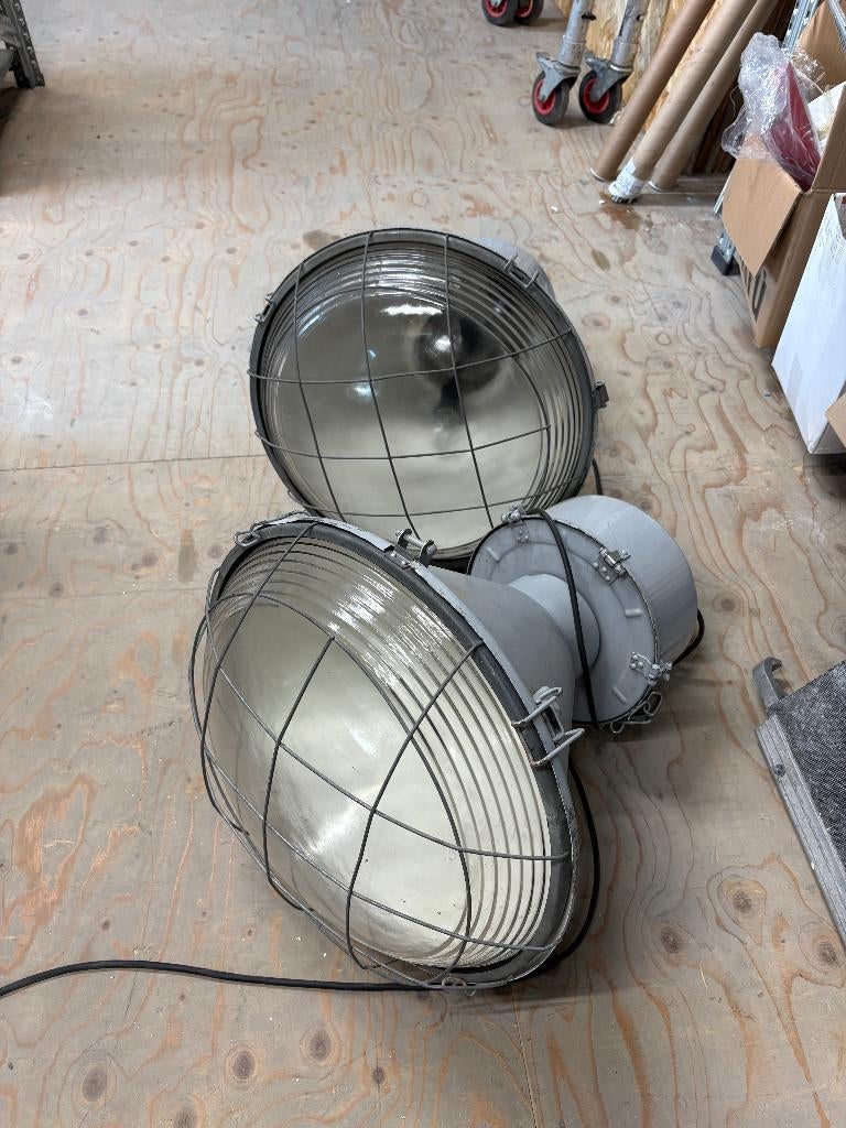 Industriële lampen, Huis en Inrichting, Lampen | Hanglampen, Ophalen, Gebruikt, 50 tot 75 cm, Glas