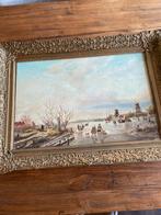 Antiek Hollands Winterlandschap Schilderij - Nic Meijers, Ophalen of Verzenden