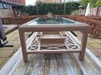 Unieke salontafel met glasplaat en dienbladen, Ophalen, Gebruikt, 100 tot 150 cm, Glas