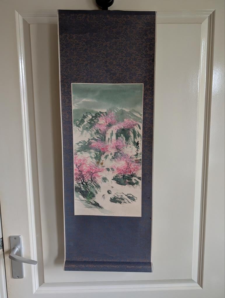 Drie Japanse hangende schilderijen rollen met landschap, Ophalen of Verzenden