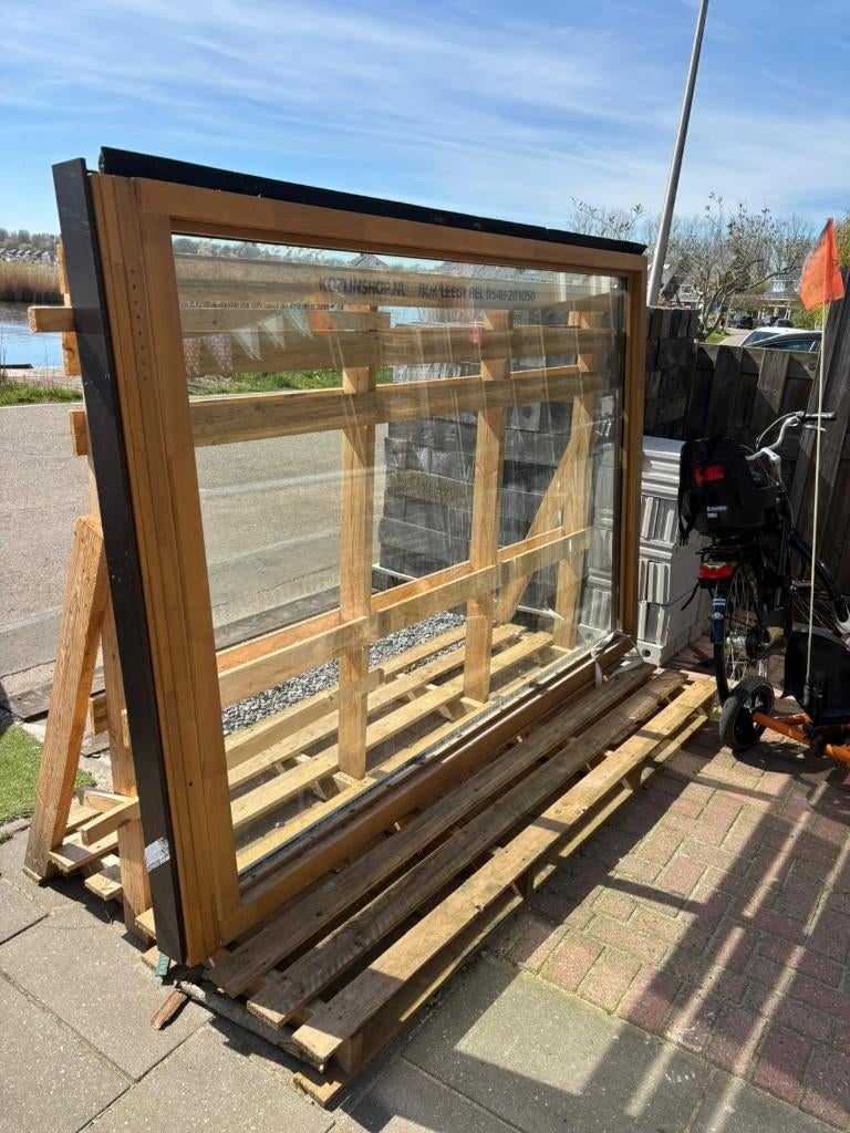 Nieuw kozijn hout-aluminium, Ophalen, 150 tot 225 cm, Inclusief glas, Raamkozijn