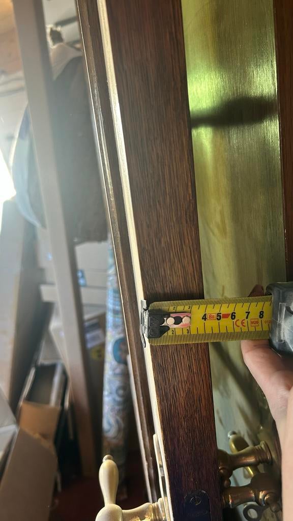 Vintage binnendeur met glas en messing beslag, Ophalen, Gebruikt, 80 tot 100 cm, Binnendeur