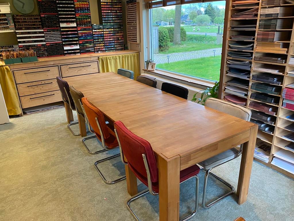 Uitschuiftafel eettafel Beukenhout, Ophalen, Gebruikt, 200 cm of meer, 50 tot 100 cm