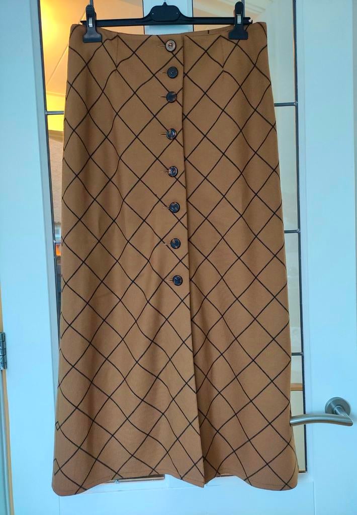 Natan Camel Rok met Zwarte Ruit, Maat 44/L, Bruin, Maat 42/44 (L), Ophalen of Verzenden, Zo goed als nieuw