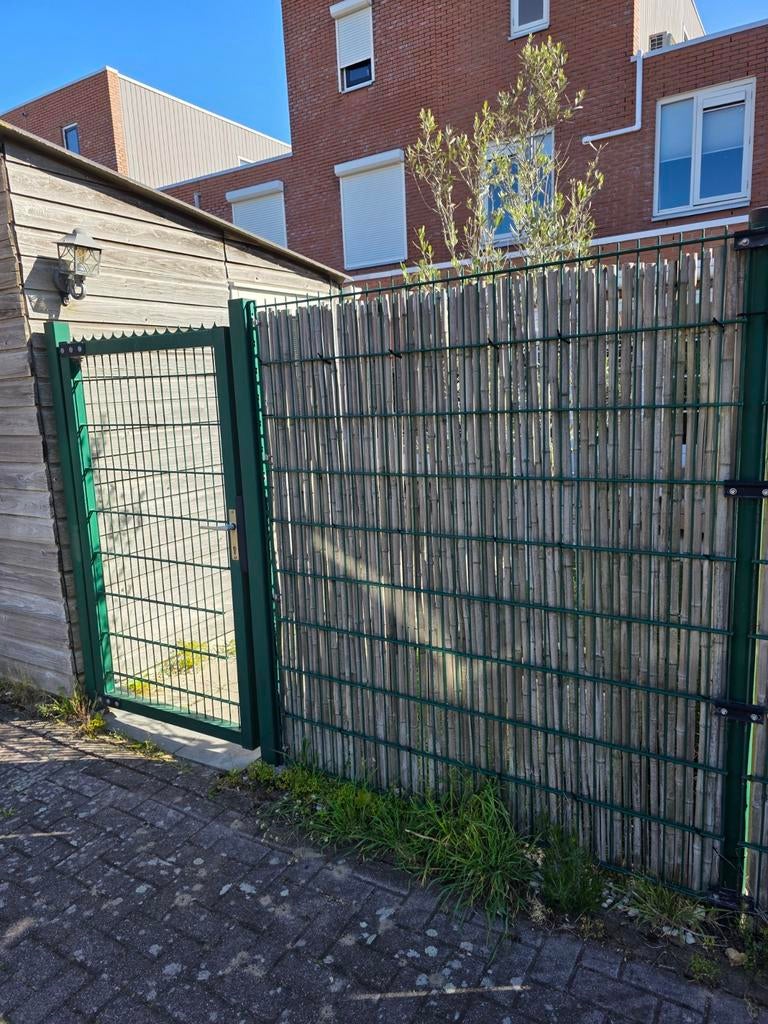 Dubbelstaafmat hekwerk met poort en bamboematten, Ophalen, Met poort, Gebruikt, Dubbelstaafmat hekwerk