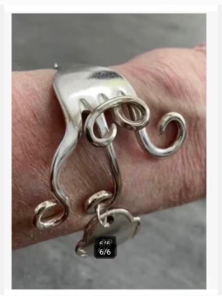 Kunst Verzilverde armband, gemaakt van een vork, verstelbaar, Overige materialen, Nieuw, Ophalen of Verzenden, X