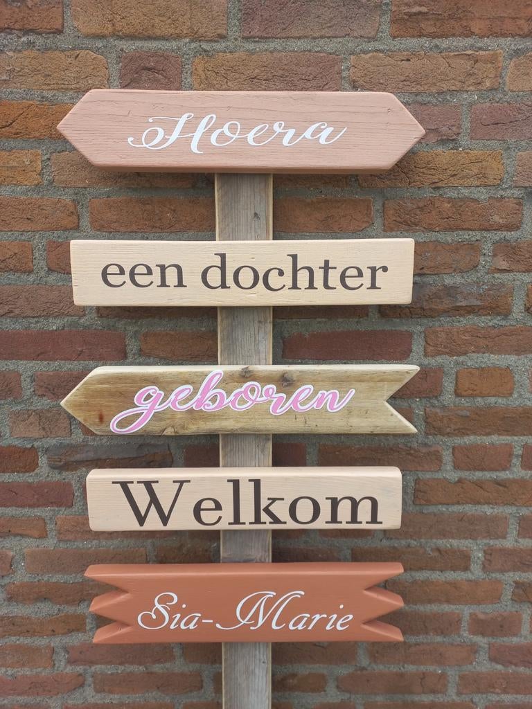 Wegwijzers Geboortebord Gender reveal Babyshower baby borrel, Huis en Inrichting, Ophalen of Verzenden