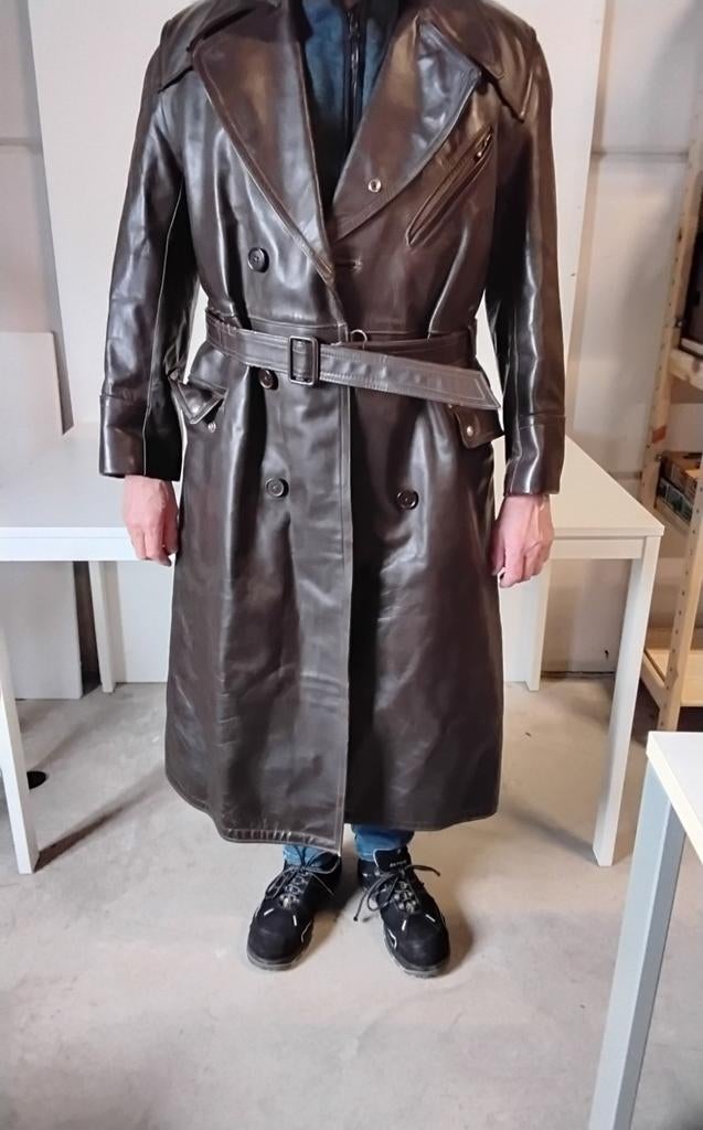 Originele lange lederen Solex jas - Vintage herenjas, Bruin, Solex, Onbekend, Overige maten