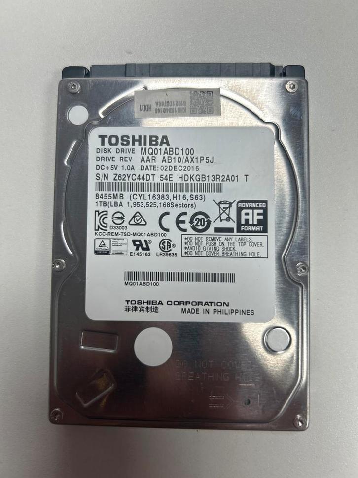 Toshiba MQ01ABD100 1TB HDD - Interne harde schijf, Computers en Software, Harde schijven, Gebruikt, Laptop, Intern, HDD, SATA