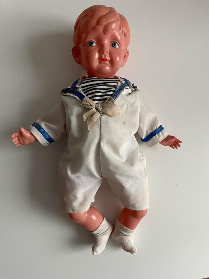 Antiek Popje met Matrozenpakje, Verzamelen, Poppen, Gebruikt, Pop, Ophalen of Verzenden