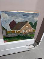 Schilderij huis met tuin, gesigneerd SM '77, Ophalen of Verzenden