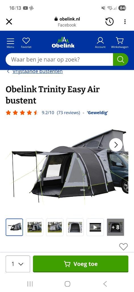 Auto/Bus/camper opblaasbare achterklep tent (Obelink), Ophalen, Zo goed als nieuw