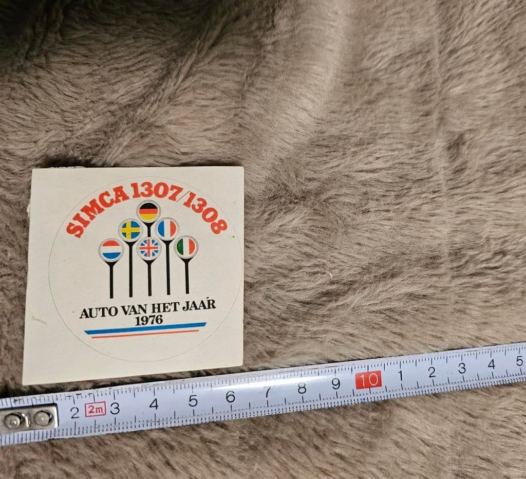 Vintage SIMCA 1307/1308 sticker Auto van het Jaar 1976, Ophalen of Verzenden, Gebruikt