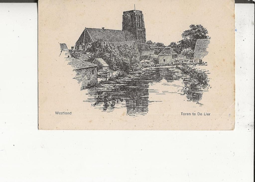 de Lier Kerktoren  penteekening H Olthoff, Ophalen of Verzenden, Ongelopen, Zuid-Holland