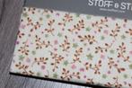 Katoen quilt lap - beige/groen/rood bloemen - 45x55 #1637, Hobby en Vrije tijd, Stoffen en Lappen, Wit, Nieuw, Ophalen of Verzenden