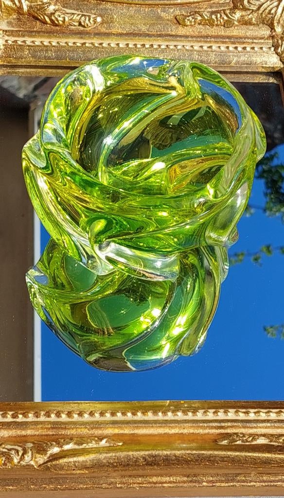 Vintage Groen /geel Glazen Asbak/Schaal, Antiek en Kunst, Ophalen of Verzenden