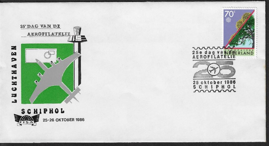 H-10 Schiphol - Dag van de Aerofilatelie 1986, Postzegels en Munten, Brieven en Enveloppen | Nederland, Ophalen, Envelop