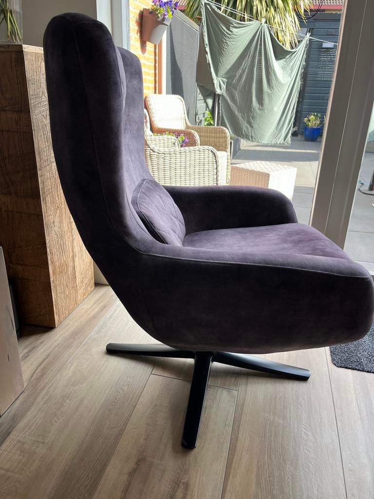 Donkergrijze fauteuil met poef, Huis en Inrichting, Fauteuils, Ophalen of Verzenden, Gebruikt, Stof, 75 tot 100 cm