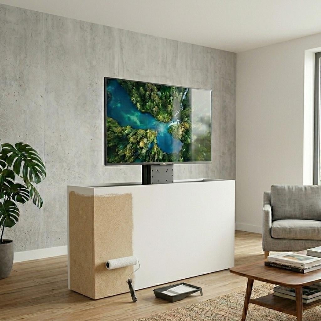 TV Lift Meubel Zelf Schilderen - MDF DIY - Elektrische Lift, Huis en Inrichting, Kasten | Televisiemeubels, Nieuw, Minder dan 100 cm