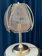 Vintage Hollywood Regenc Lotus tafellamp rookglas 50CM, Gebruikt, Hollywood Regency, Boho, Midcentury, Ophalen of Verzenden, Glas