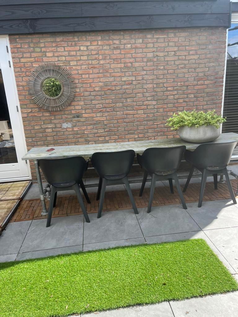 Tuintafel plus bank en stoelen, Tuin en Terras, Ophalen, Gebruikt, Hout