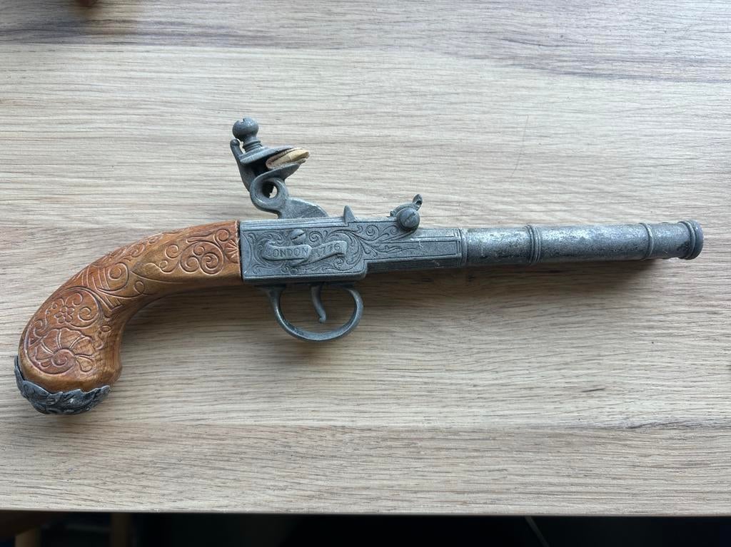 Replica decoratief dubbelloops vuursteen pistool, Ophalen of Verzenden, Mes of Dolk
