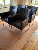 Leren eetkamerstoelen met armleuning en wieltjes, Huis en Inrichting, Stoelen, Ophalen, Gebruikt, Bruin, Leer