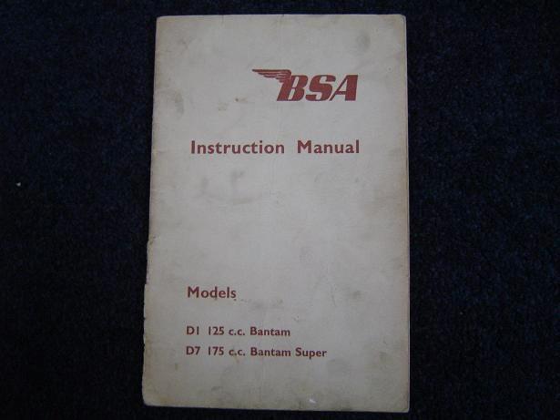 BSA D1 125cc D7 175cc Bantam 1959  instruction manual, Motoren, Handleidingen en Instructieboekjes, Overige merken, Ophalen of Verzenden