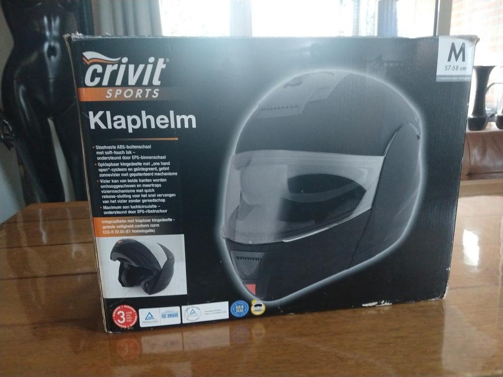 Matzwarte klaphelm crivit maat m in doos, Motoren, Kleding | Motorhelmen, Ophalen of Verzenden, Overige merken