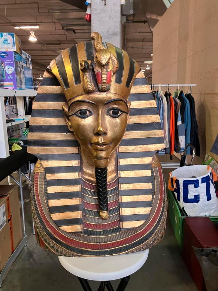 Houten Buste masker van Toetanchamon - Egyptische Decoratie, Antiek en Kunst, Kunst | Beelden en Houtsnijwerken, Ophalen of Verzenden
