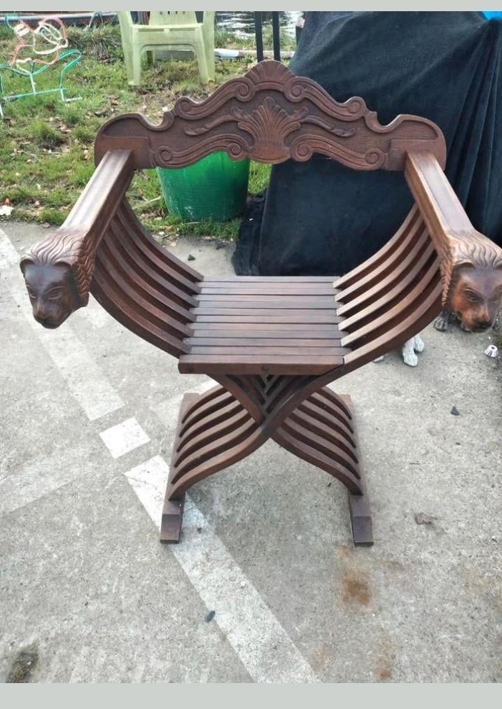 X-stoel Dante met leeuwenkoppen, Antiek en Kunst, Antiek | Meubels | Stoelen en Banken, Ophalen of Verzenden