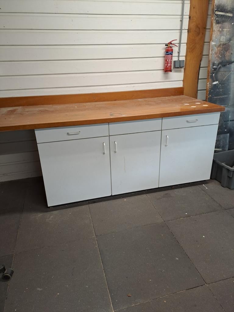 Keukenblok 170 cm excl. blad voor schuur of berging, Ophalen, Gebruikt, Wit, 150 tot 200 cm