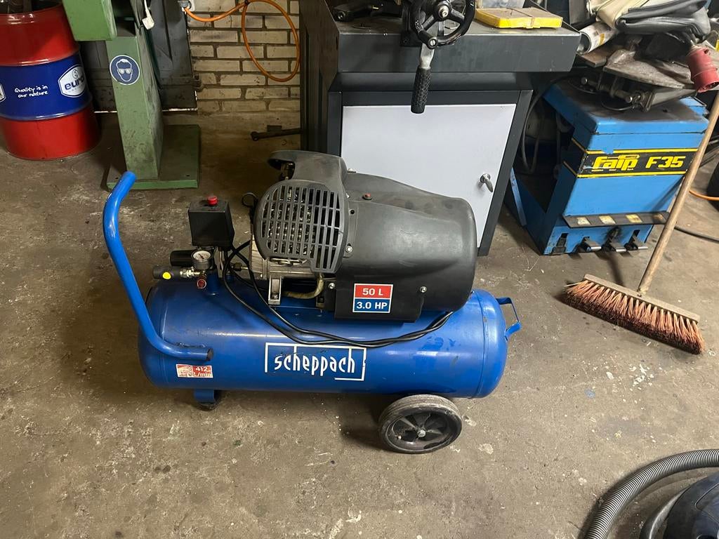 Scheppach HC53dc 2-cilinder compressor - 50L, 10 bar, Ophalen, Gebruikt, 10 bar of meer, 400 tot 800 liter/min