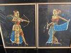 Set van 2 Balinese schilderijen - Danser en Boogschutter, Antiek en Kunst, Kunst | Niet-Westerse kunst, Ophalen of Verzenden