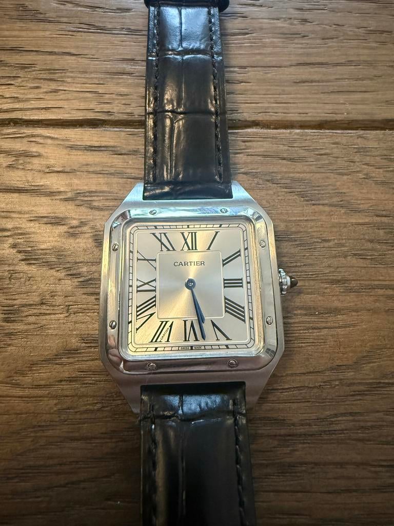 Cartier horloge met zwart leren bandje, Sieraden, Tassen en Uiterlijk, Horloges | Heren, Overige merken, Staal, Polshorloge, Ophalen of Verzenden