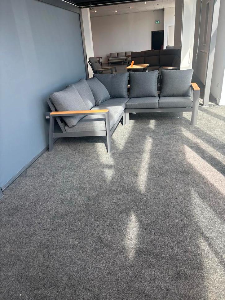 Luxe Aluminium Loungeset - Grijs met Houten Details, Tuin en Terras, Tuinsets en Loungesets, Zo goed als nieuw, Loungeset, Aluminium