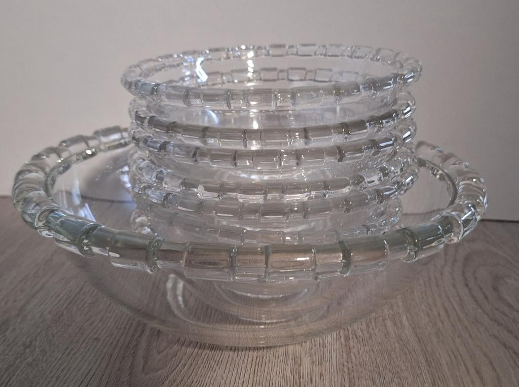 Kristal Val Saint Lambert fruitschaal, 7 schaaltjes art deco, Antiek en Kunst, Antiek | Glas en Kristal, Ophalen of Verzenden